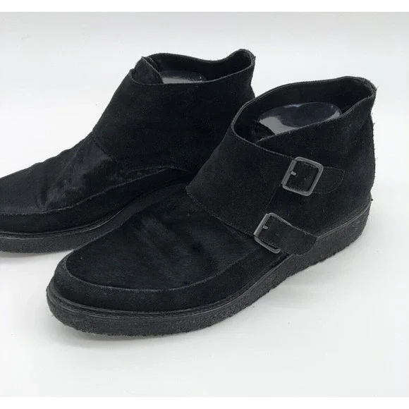 All Saints Mens Black Boot Double Monk Crepe Sole 43 us 9 9.5 Leather Suede Hair All Saints Mens Harland BLACK SUEDE Cap Toe Leather Boots  main image 3